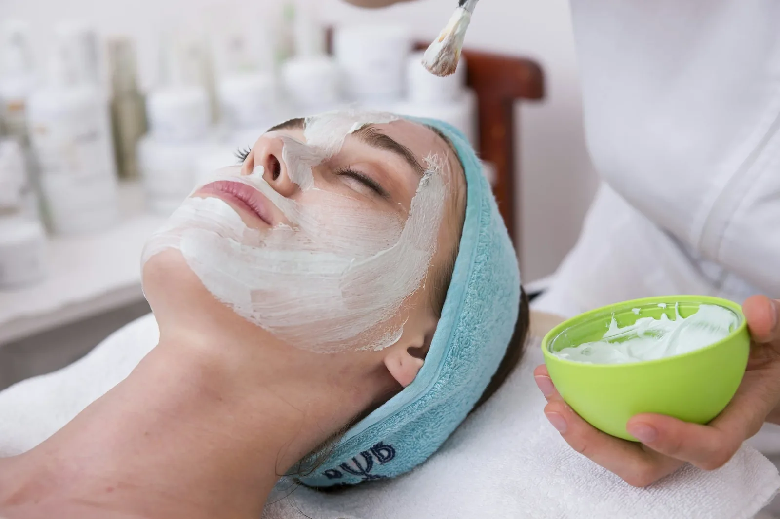 Facial treatment at a skincare clinic